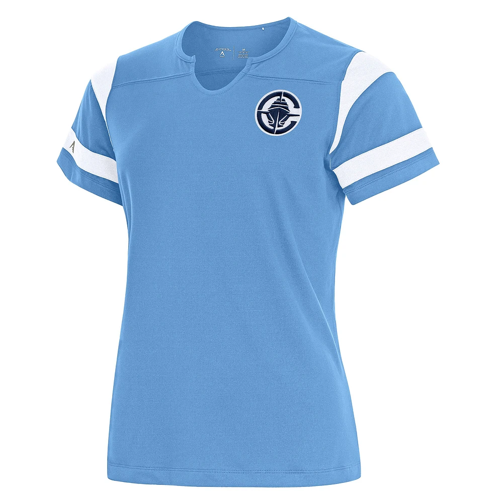 Women's Antigua Powder Blue LA Clippers Encounter Short Sleeve Notch Neck Top