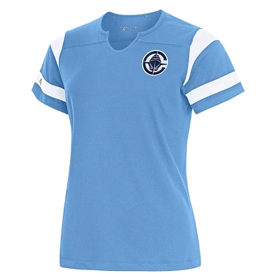 Women's Antigua Powder Blue LA Clippers Encounter Short Sleeve Notch Neck Top