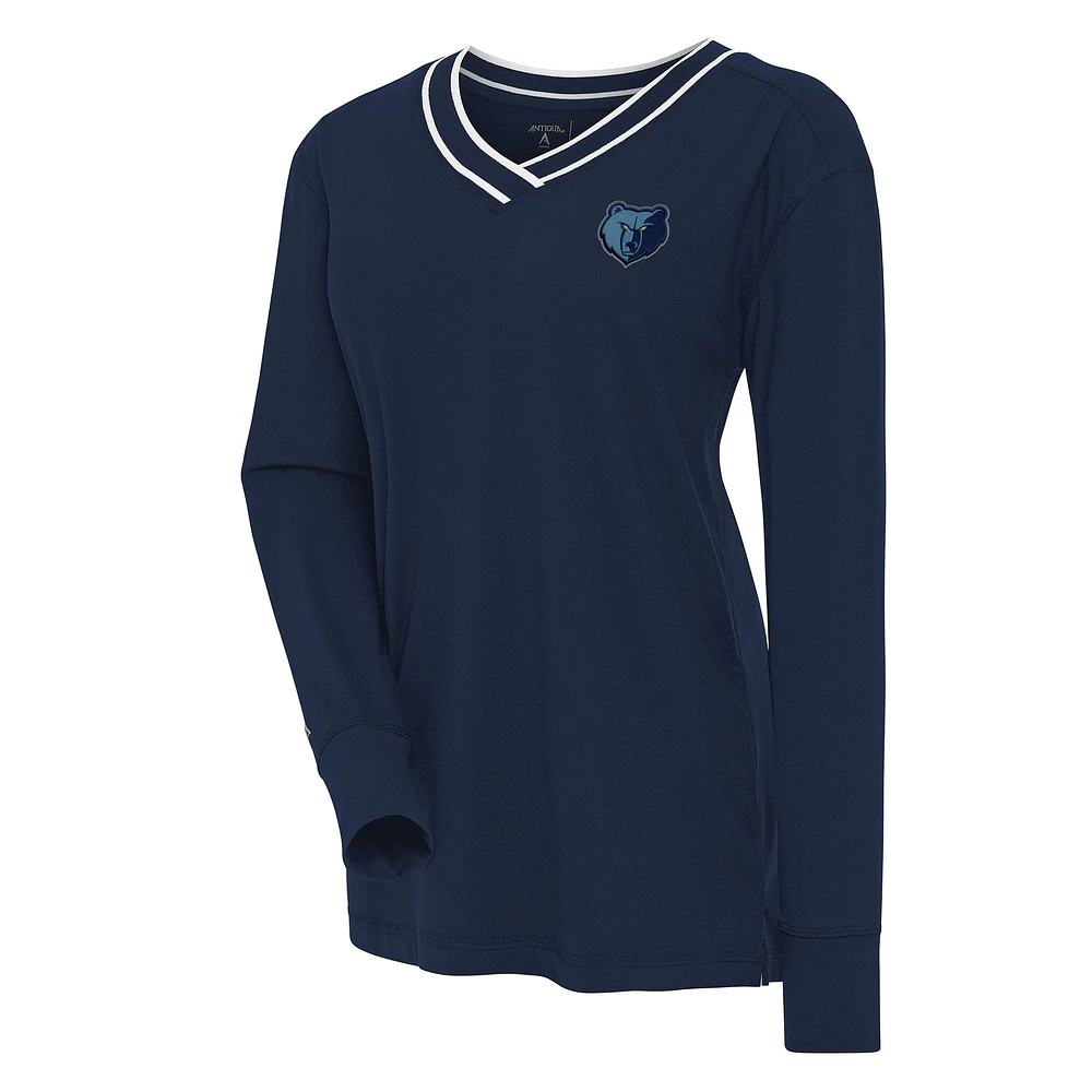 Women's Antigua Navy Memphis Grizzlies Symbolic Long Sleeve V-Neck Top