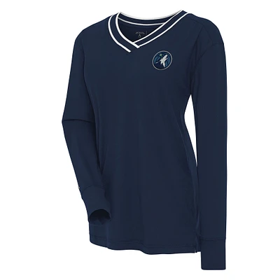 Women's Antigua Navy Minnesota Timberwolves Symbolic Long Sleeve V-Neck Top