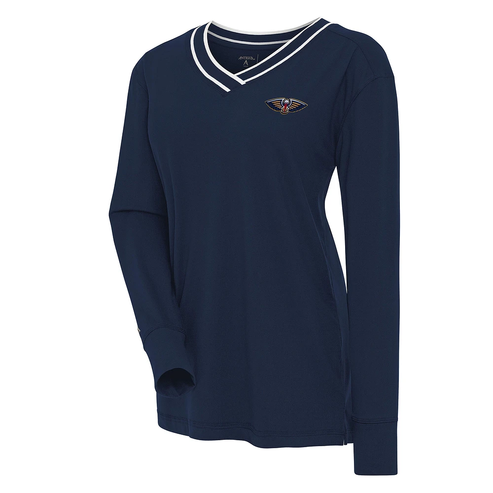 Women's Antigua Navy New Orleans Pelicans Symbolic Long Sleeve V-Neck Top