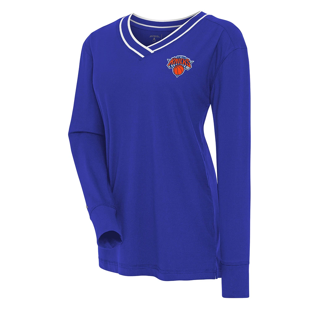 Women's Antigua Blue New York Knicks Symbolic Long Sleeve V-Neck Top