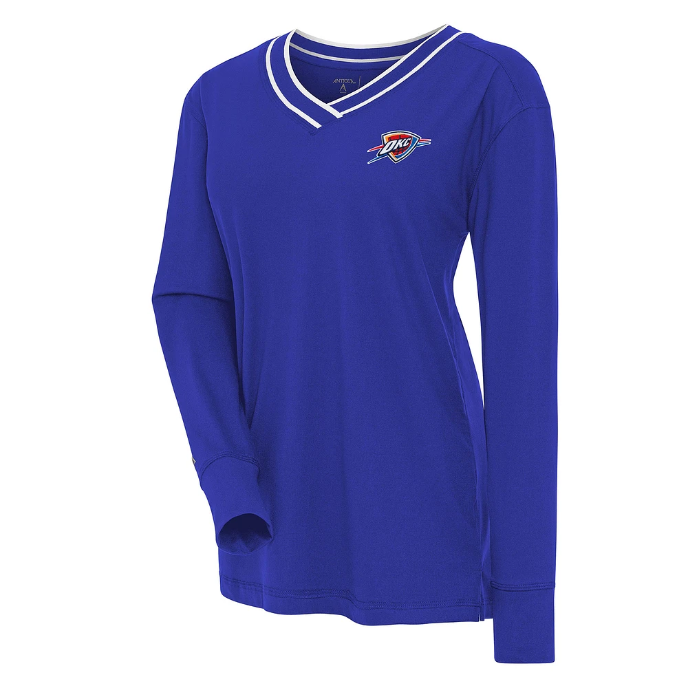 Women's Antigua Blue Oklahoma City Thunder Symbolic Long Sleeve V-Neck Top