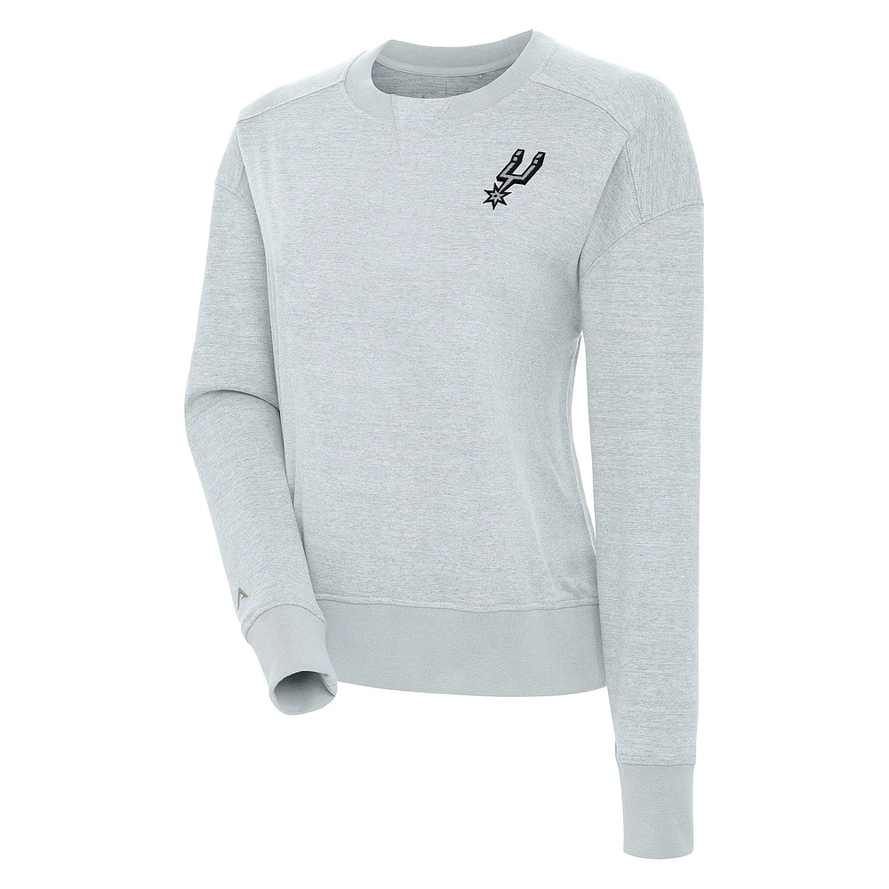 Women's Antigua Heather Gray San Antonio Spurs Forward Fleece Pullover Sweatshirt