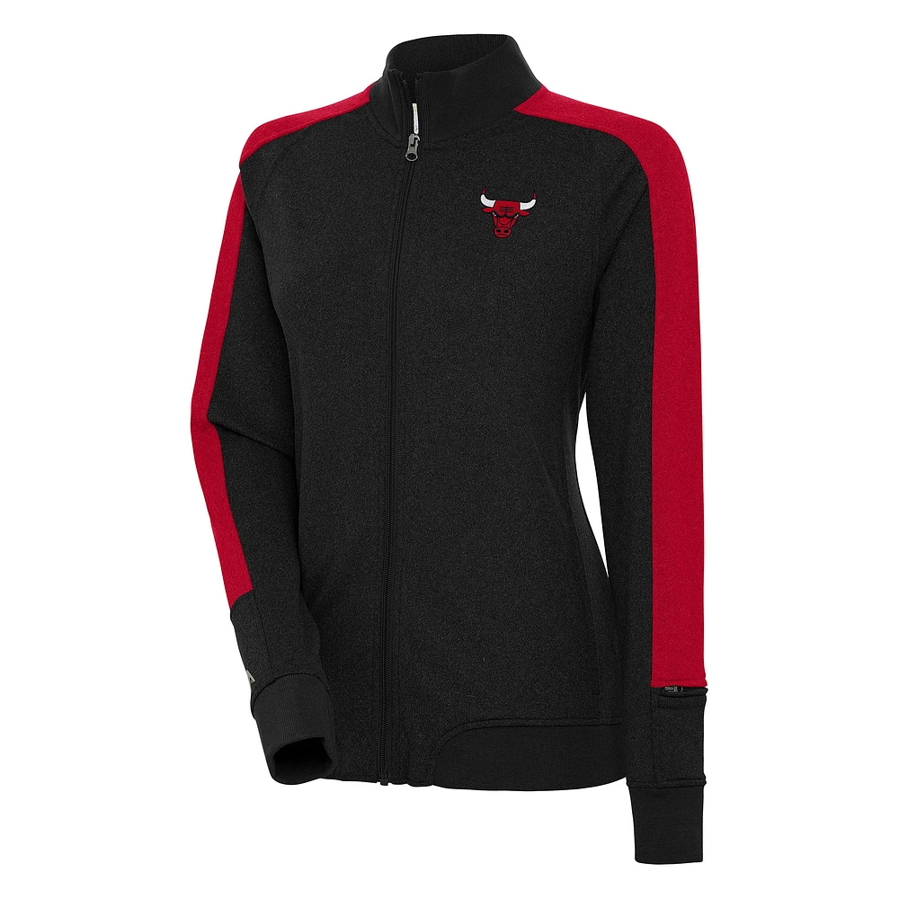 Women's Antigua Black Chicago Bulls Strike Full-Zip Track Jacket
