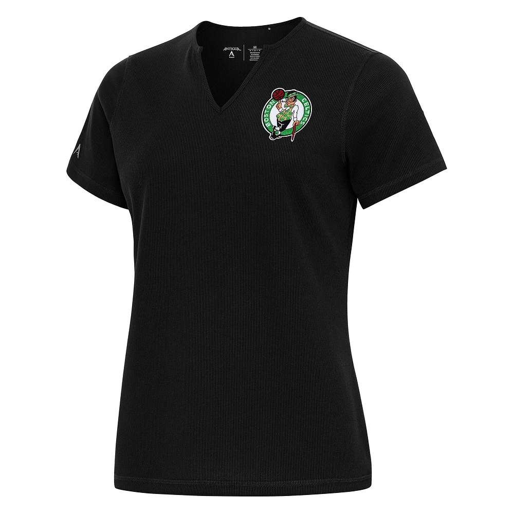 Women's Antigua Black Boston Celtics Traveler Rib V-Neck Top
