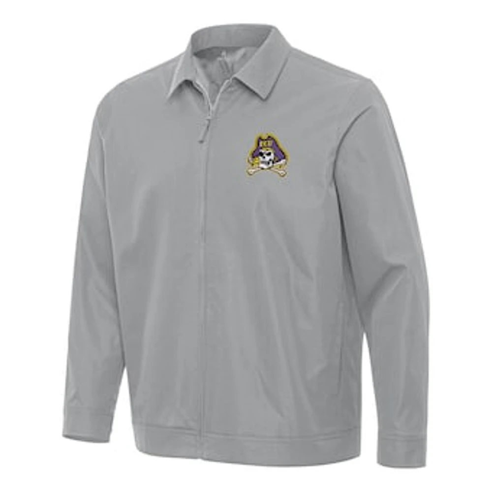 Men's Antigua Gray ECU Pirates Pivot Full-Zip Jacket
