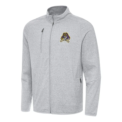 Men's Antigua Heather Gray ECU Pirates Hold-Up Full-Zip Tri-Blend Jacket