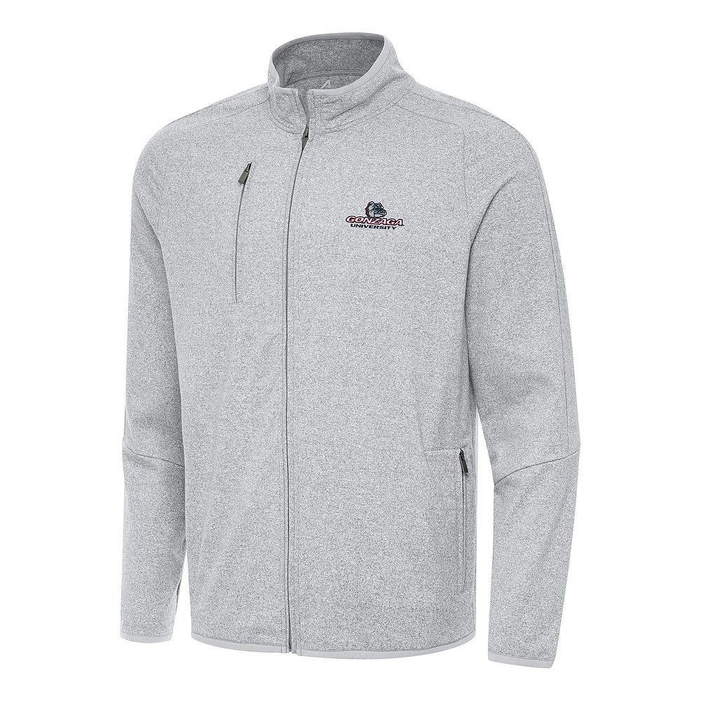 Men's Antigua Heather Gray Gonzaga Bulldogs Hold-Up Full-Zip Tri-Blend Jacket