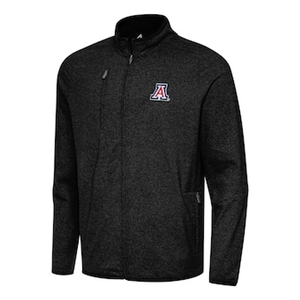 Men's Antigua Heather Black Arizona Wildcats Hold-Up Tri-Blend Full-Zip Jacket