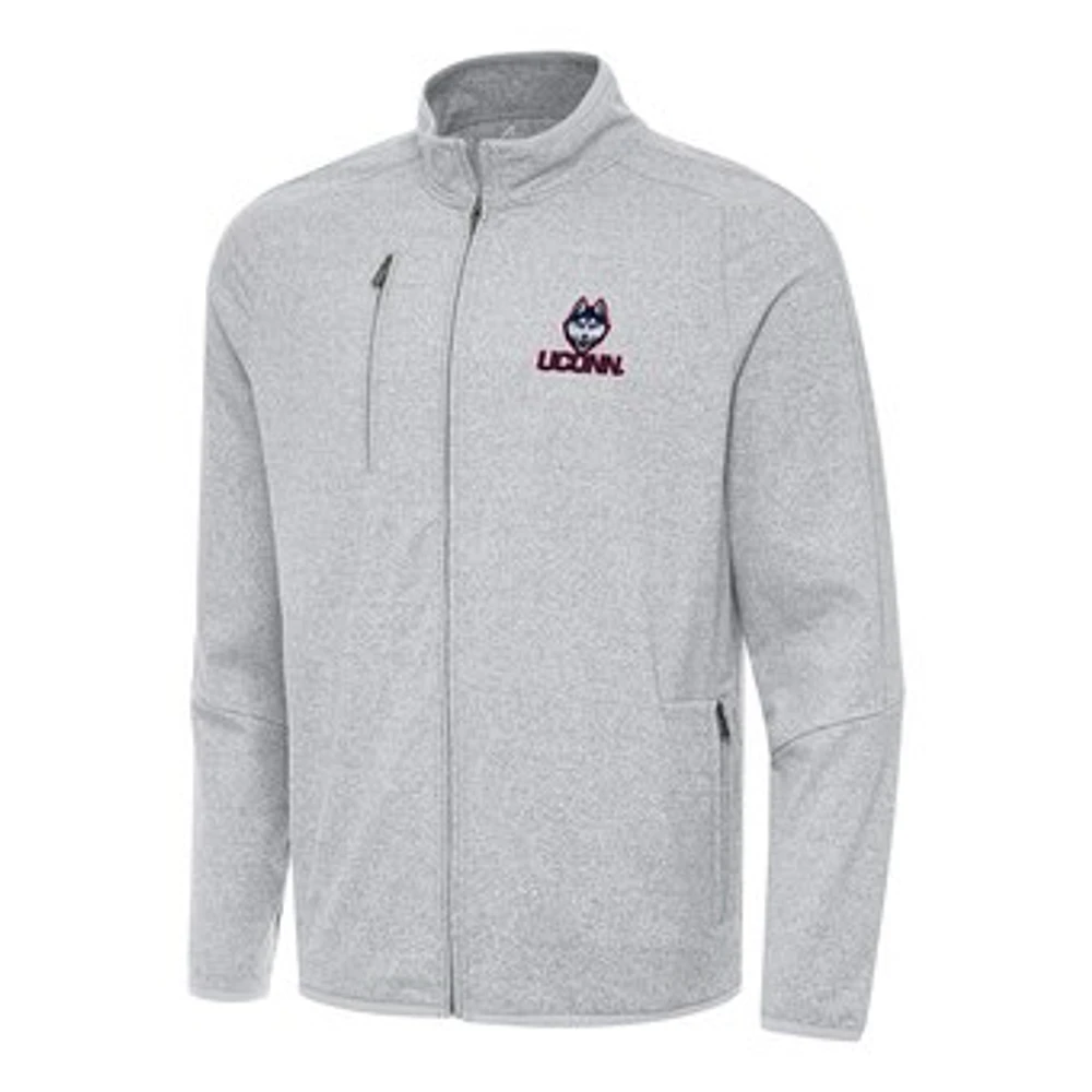 Men's Antigua Heather Gray UConn Huskies Hold-Up Full-Zip Tri-Blend Jacket