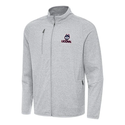 Men's Antigua Heather Gray UConn Huskies Hold-Up Full-Zip Tri-Blend Jacket
