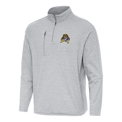 Men's Antigua Heather ECU Pirates Certain Tri-Blend Quarter-Zip Sweatshirt