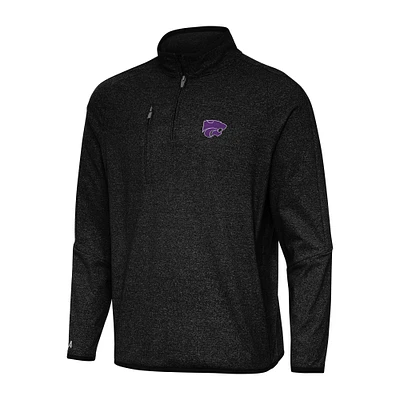 Men's Antigua Heather Black Kansas State Wildcats Certain Tri-Blend Quarter-Zip Sweatshirt