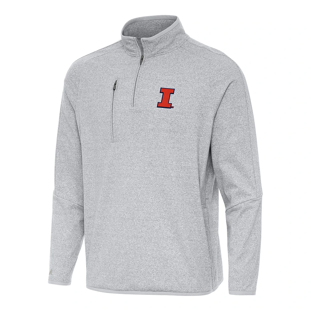 Men's Antigua Heather Illinois Fighting Illini Certain Tri-Blend Quarter-Zip Sweatshirt