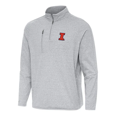 Men's Antigua Heather Illinois Fighting Illini Certain Tri-Blend Quarter-Zip Sweatshirt