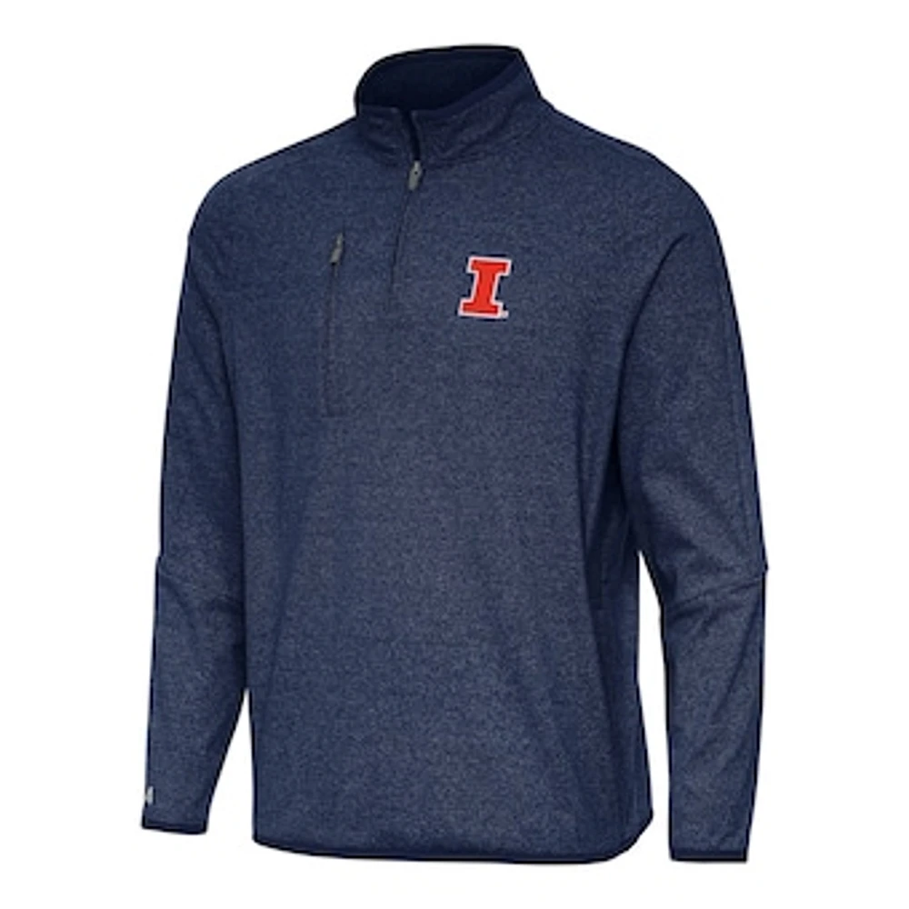 Men's Antigua Heather Navy Illinois Fighting Illini Certain Tri-Blend Quarter-Zip Sweatshirt