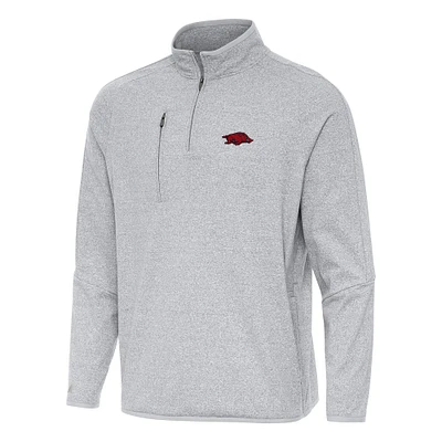 Men's Antigua Heather Arkansas Razorbacks Certain Tri-Blend Quarter-Zip Sweatshirt
