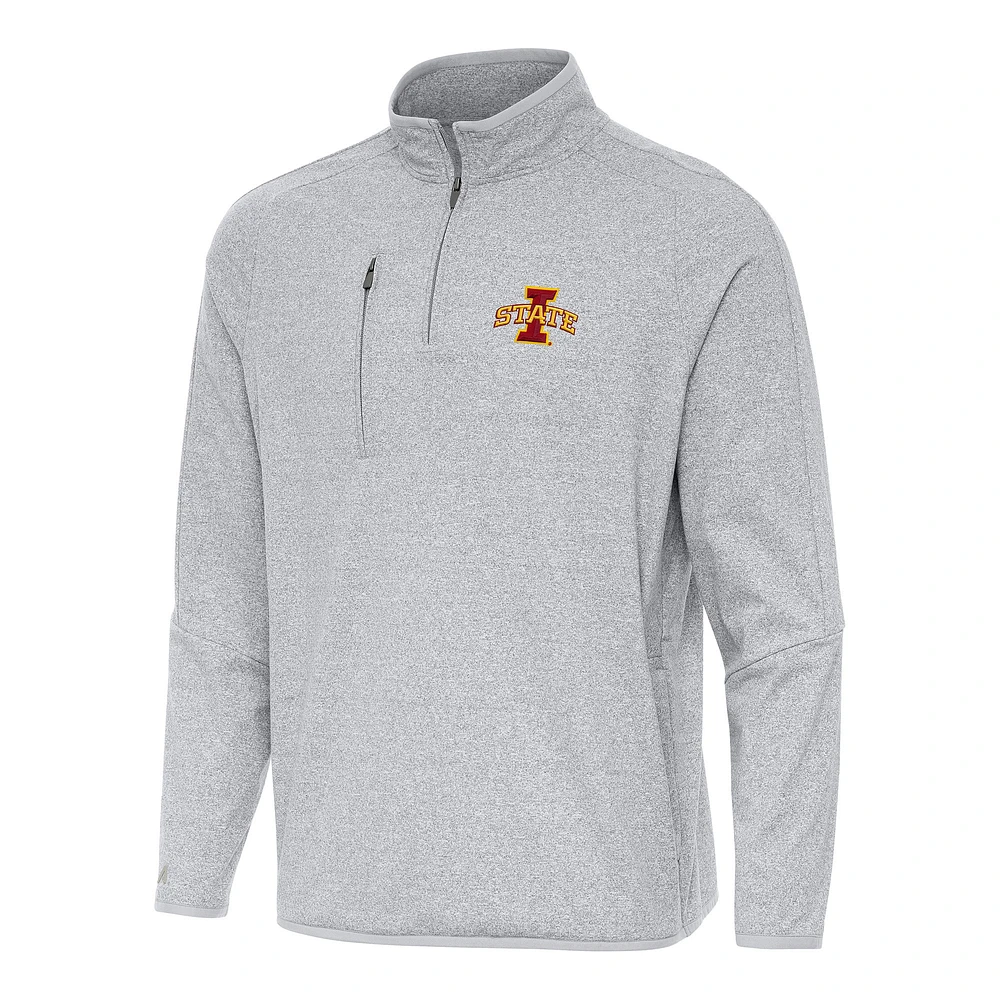 Men's Antigua Heather Iowa State Cyclones Certain Tri-Blend Quarter-Zip Sweatshirt