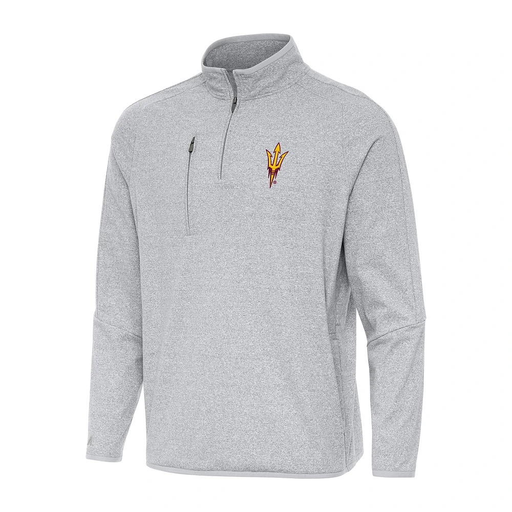 Men's Antigua Heather Gray Arizona State Sun Devils Certain Tri-Blend Quarter-Zip Sweatshirt