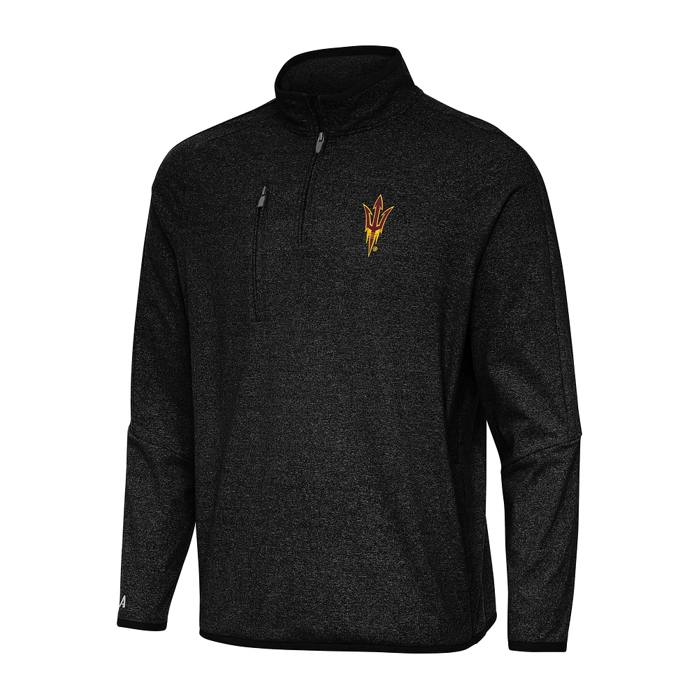 Men's Antigua Heather Black Arizona State Sun Devils Certain Tri-Blend Quarter-Zip Sweatshirt