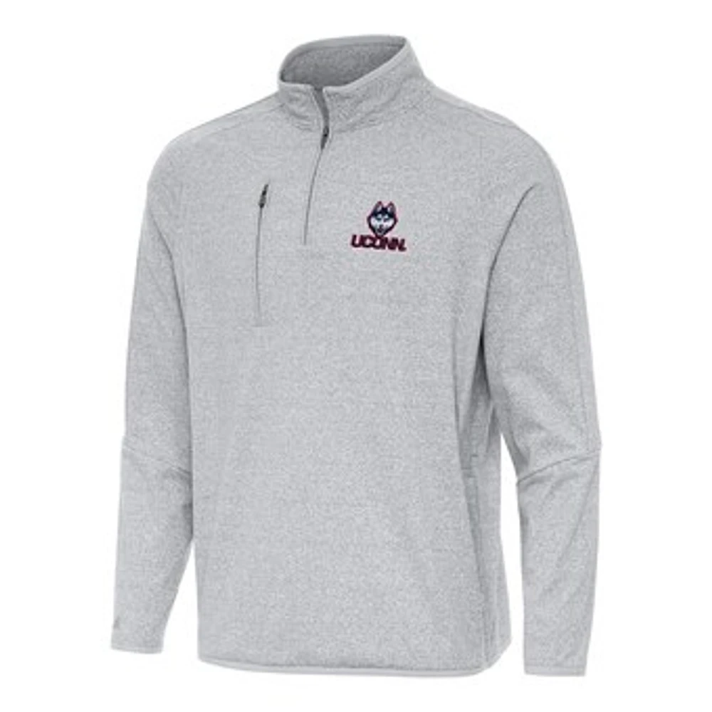 Men's Antigua Heather UConn Huskies Certain Tri-Blend Quarter-Zip Sweatshirt