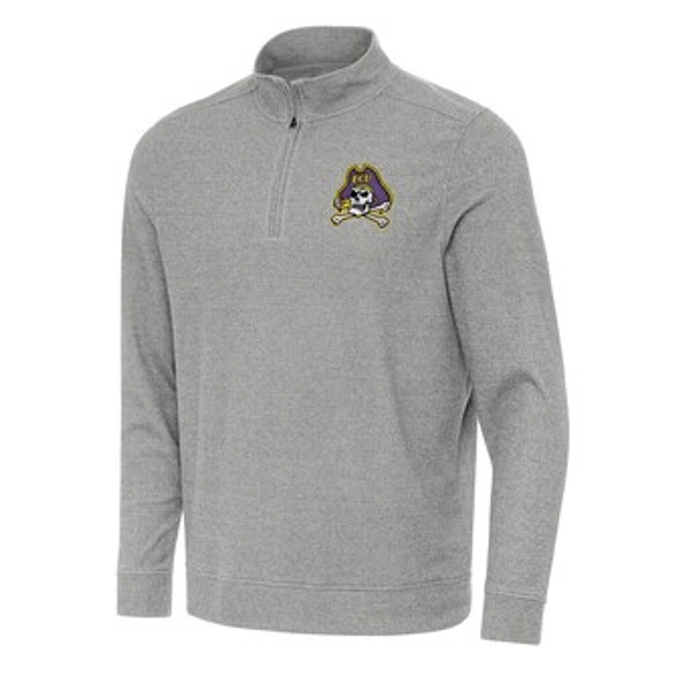 Men's Antigua Heather Gray ECU Pirates Subtle Quarter-Zip Sweatshirt