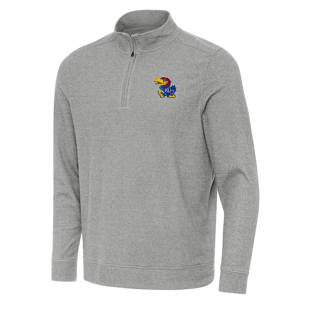 Men's Antigua Heather Gray Kansas Jayhawks Subtle Quarter-Zip Sweatshirt