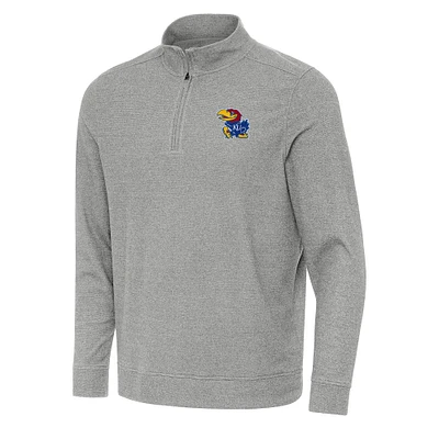 Men's Antigua Heather Kansas Jayhawks Subtle Quarter-Zip Sweatshirt