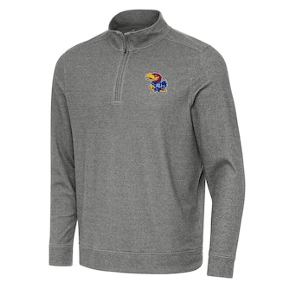 Men's Antigua Heather Charcoal Kansas Jayhawks Subtle Quarter-Zip Sweatshirt