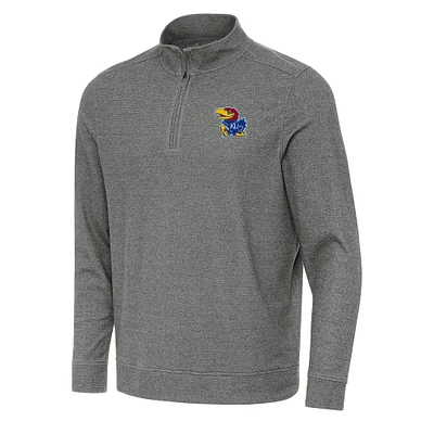 Men's Antigua Heather Charcoal Kansas Jayhawks Subtle Quarter-Zip Sweatshirt