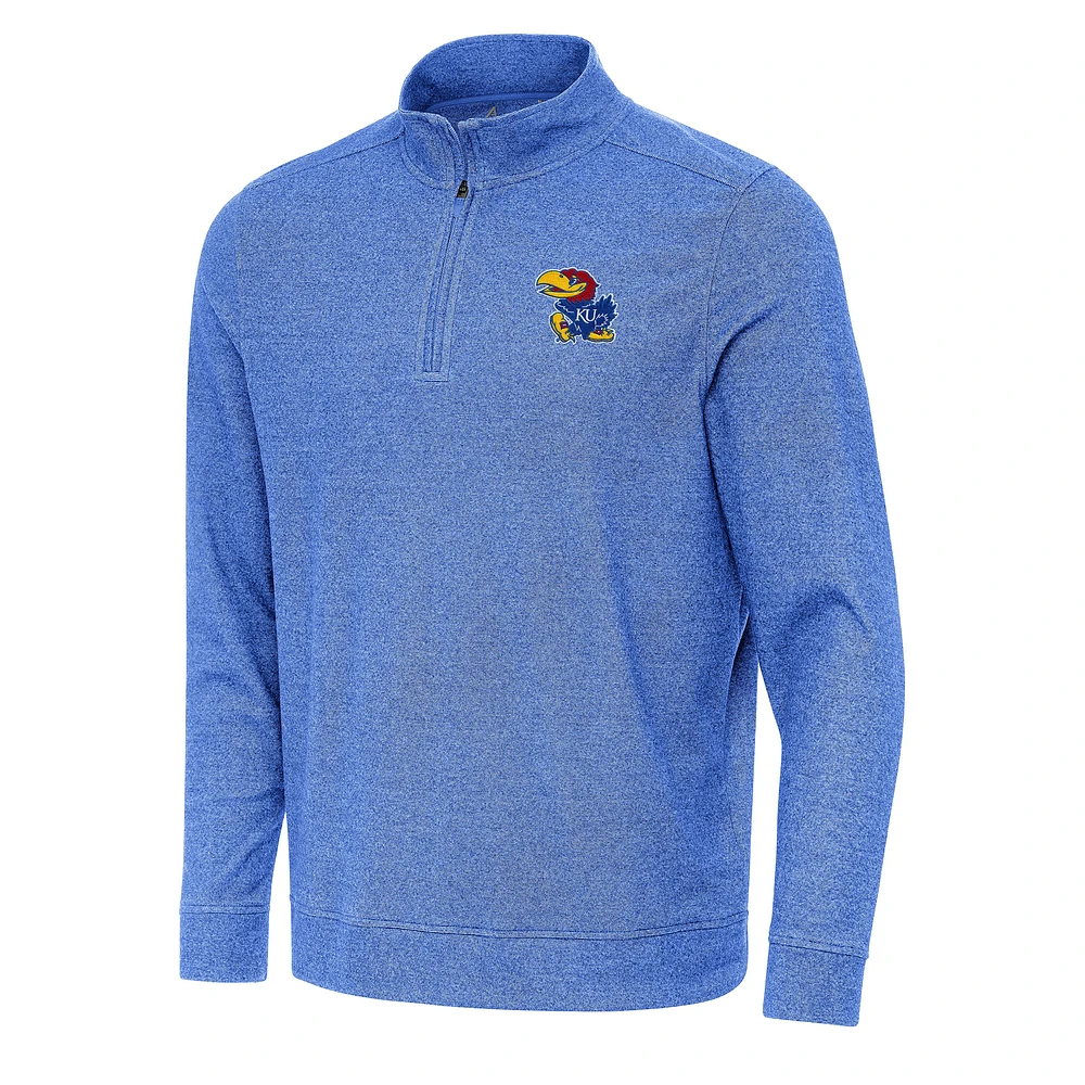 Men's Antigua Heather Royal Kansas Jayhawks Subtle Quarter-Zip Sweatshirt