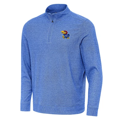 Men's Antigua Heather Royal Kansas Jayhawks Subtle Quarter-Zip Sweatshirt