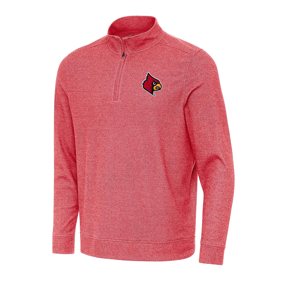Men's Antigua Heather Red Louisville Cardinals Subtle Quarter-Zip Sweatshirt