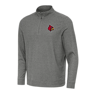 Men's Antigua Heather Charcoal Louisville Cardinals Subtle Quarter-Zip Sweatshirt