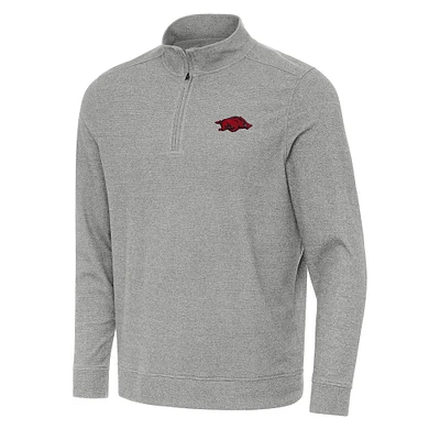 Men's Antigua Heather Gray Arkansas Razorbacks Subtle Quarter-Zip Sweatshirt