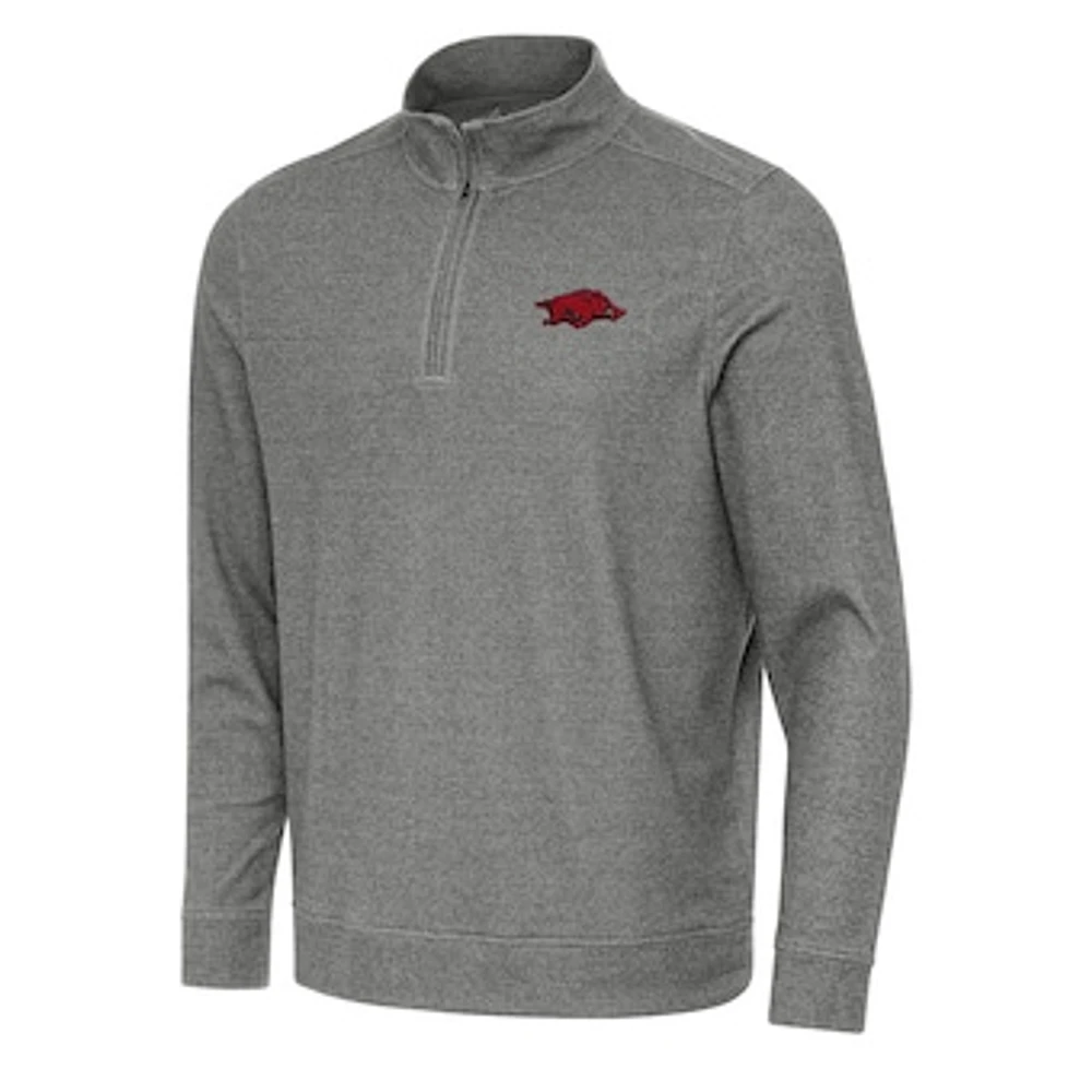 Men's Antigua Heather Charcoal Arkansas Razorbacks Subtle Quarter-Zip Sweatshirt