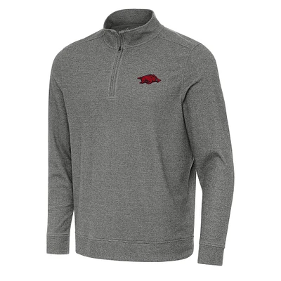 Men's Antigua Heather Charcoal Arkansas Razorbacks Subtle Quarter-Zip Sweatshirt