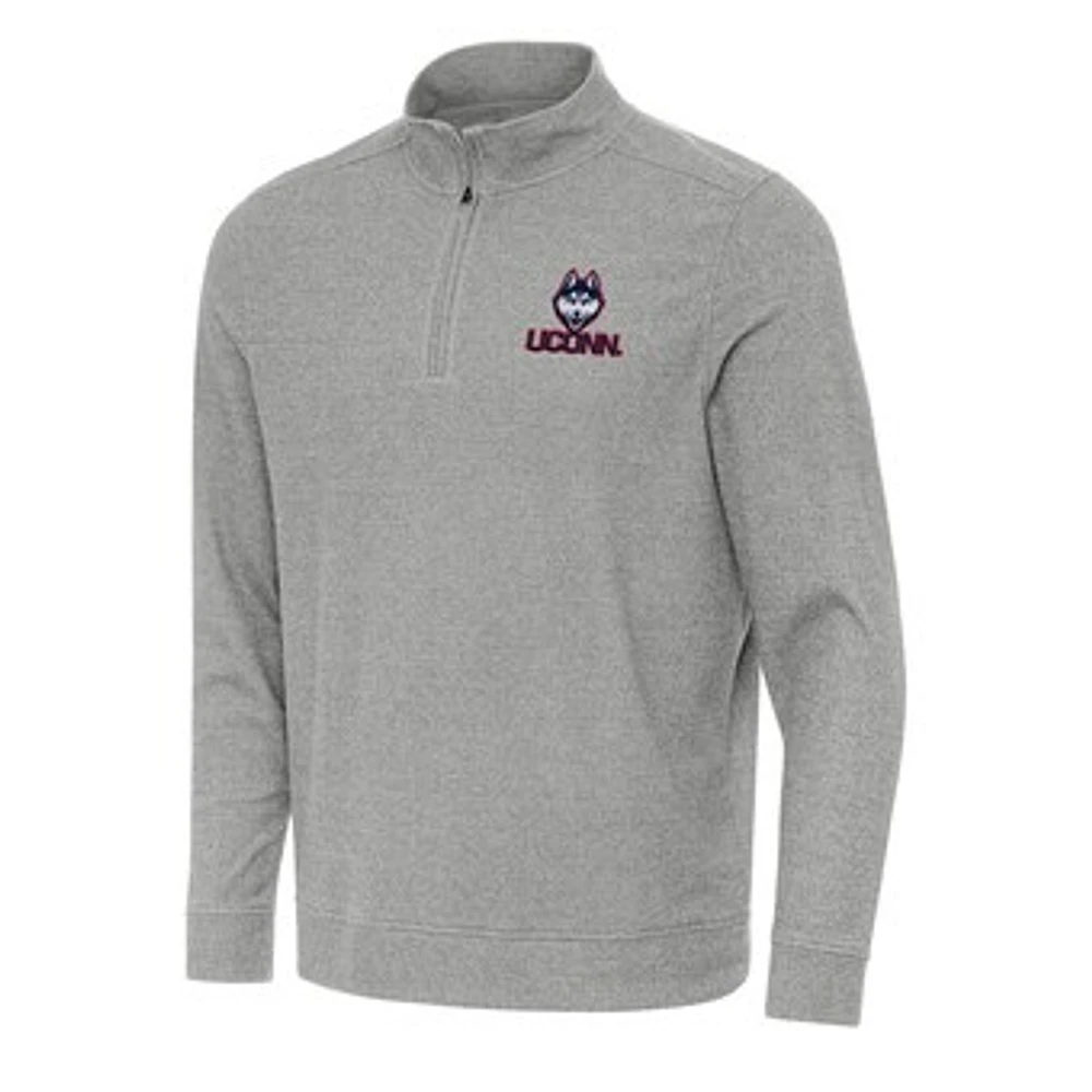 Men's Antigua Heather Gray UConn Huskies Subtle Quarter-Zip Sweatshirt
