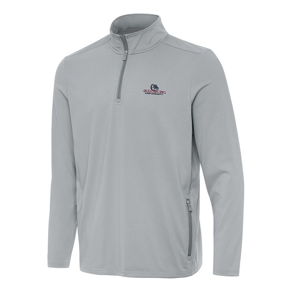 Men's Antigua Gray Gonzaga Bulldogs Perilous Quarter-Zip Sweatshirt