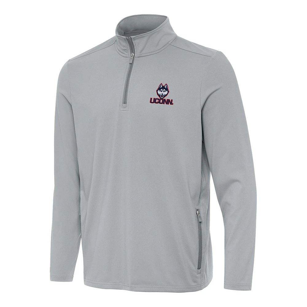 Men's Antigua Gray UConn Huskies Perilous Quarter-Zip Sweatshirt