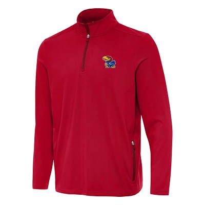 Men's Antigua Red Kansas Jayhawks Perilous Quarter-Zip Sweatshirt