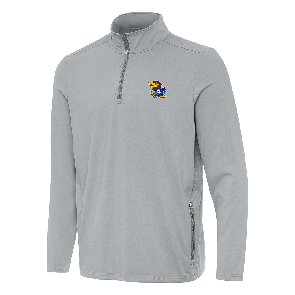 Men's Antigua Gray Kansas Jayhawks Perilous Quarter-Zip Sweatshirt