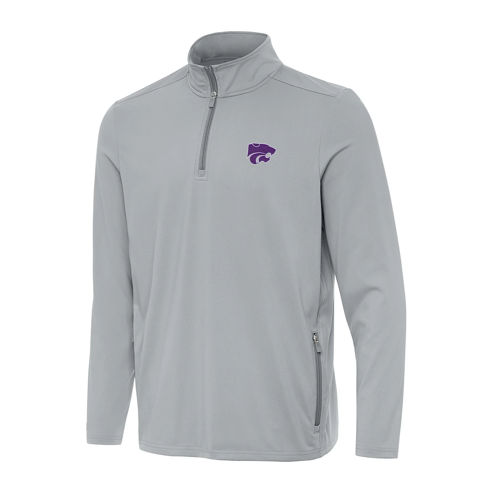 Men's Antigua Gray Kansas State Wildcats Perilous Quarter-Zip Sweatshirt