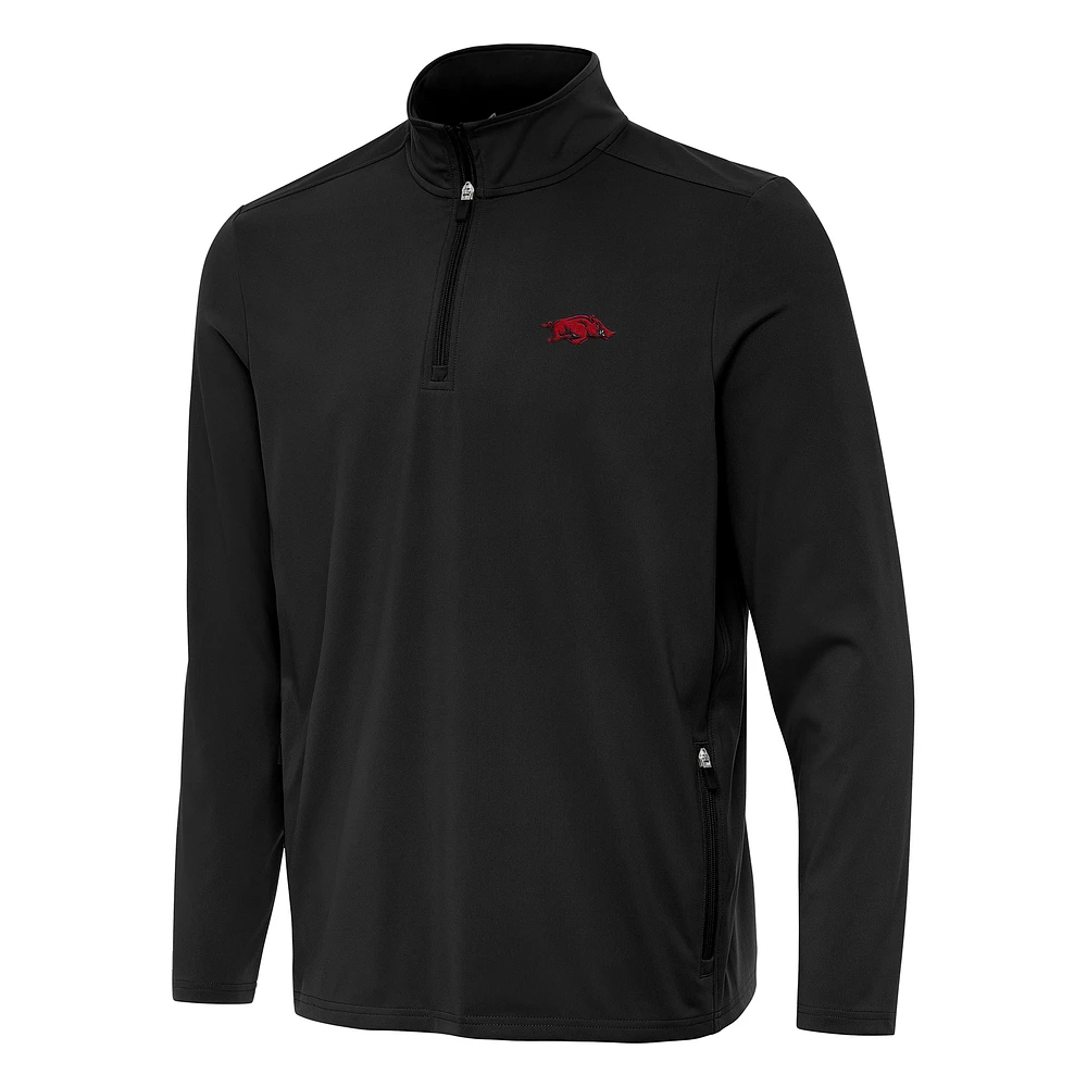 Men's Antigua Black Arkansas Razorbacks Perilous Quarter-Zip Sweatshirt