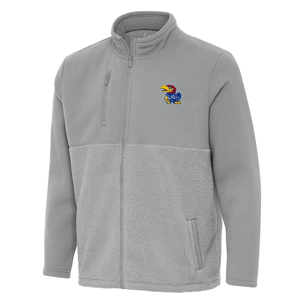 Men's Antigua Gray Kansas Jayhawks Daily Fused Full-Zip Jacket