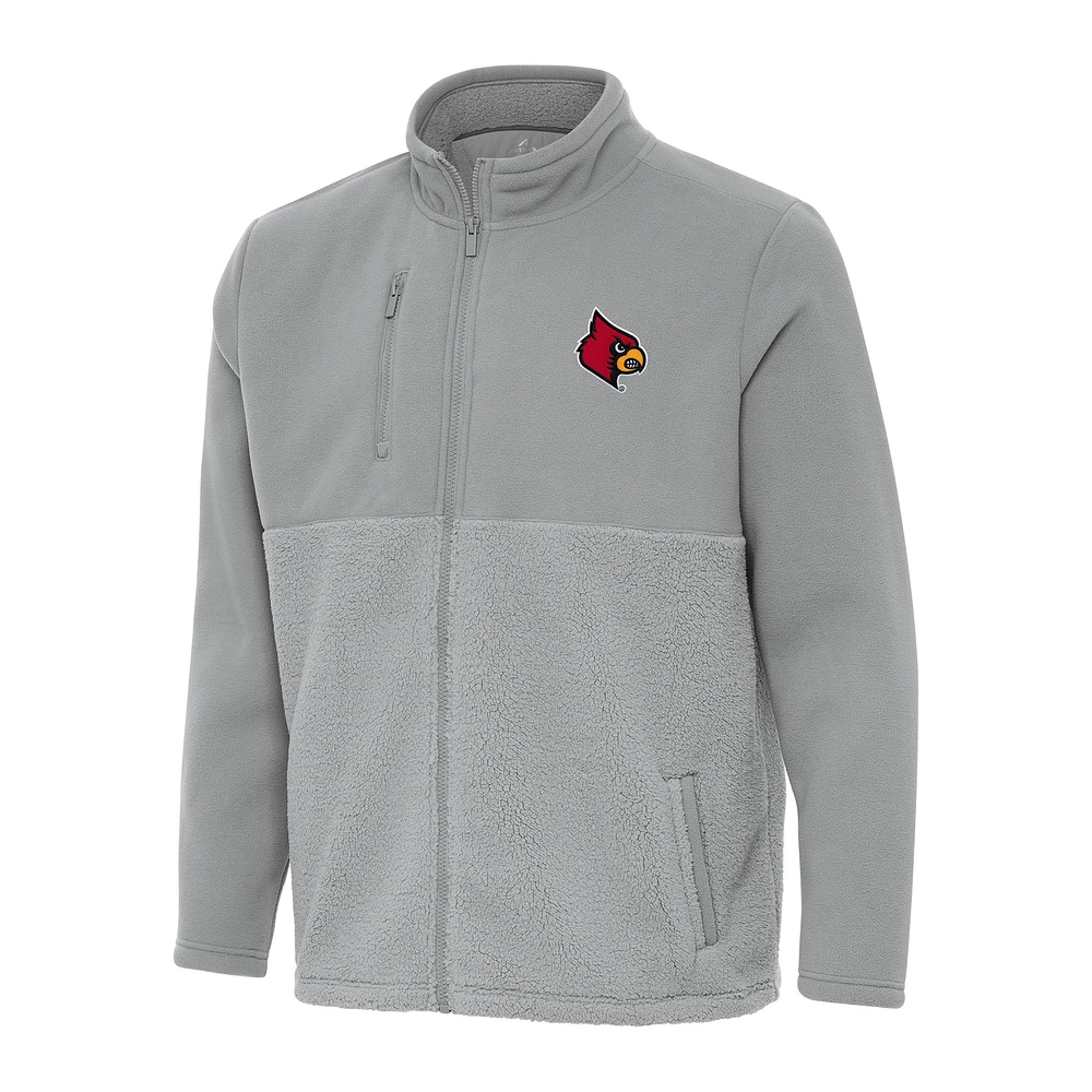 Men's Antigua Gray Louisville Cardinals Daily Fused Full-Zip Jacket