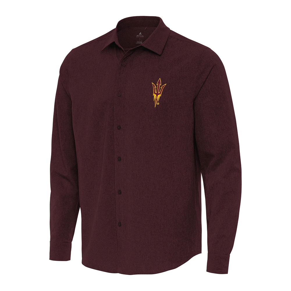 Men's Antigua Maroon Arizona State Sun Devils Exposure Woven Long Sleeve Button-Up Shirt