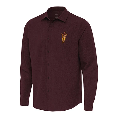 Men's Antigua Maroon Arizona State Sun Devils Exposure Woven Long Sleeve Button-Up Shirt
