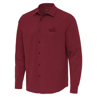 Men's Antigua Cardinal Arkansas Razorbacks Exposure Woven Long Sleeve Button-Up Shirt